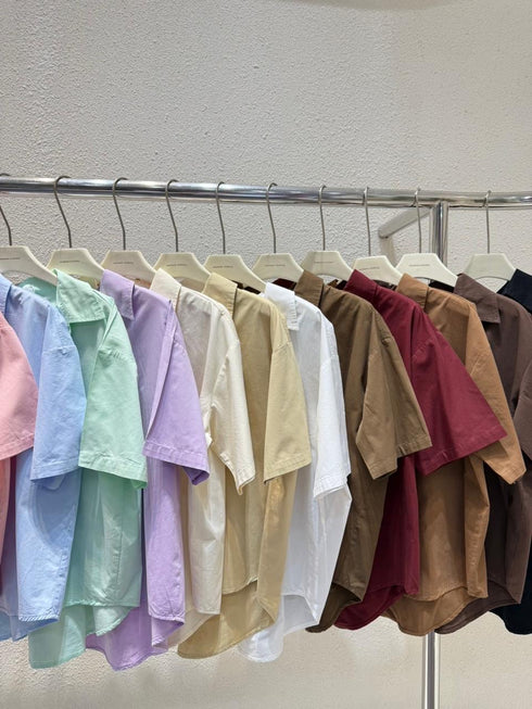 WANWAN Collar Down Short Sleeves Shirts